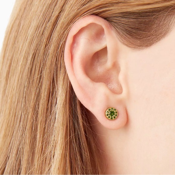 Was 65 KATE SPADE Something Sparkly Pave Stud Earrings Green - 10K Gold - NWT - Picture 4 of 16